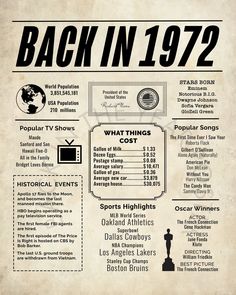 the year you were born in 1974 infographia on an old newspaper paper with black and