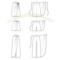 four different types of shorts with the measurements shown below them, including one for each side