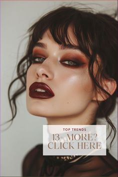 Curious about the mesmerizing allure of 90s vampy makeup? Don't miss out on this iconic trend! From deep, velvety lipsticks in shades of wine and plum 🍷 to bold, defined brows and smoky eyes 👁️, these looks will make you feel like a true seductress. Dive into our ultimate guide and learn how to recreate these stunning 90s makeup looks. Click now and unleash your inner vamp! #90smakeup #vampymakeup #beautyinspiration Everyday Vampy Makeup, Dramatic Stage Makeup, Sultry Vampire Makeup, Deep Winter Eyeshadow Looks, Goth Cat Eye Makeup, Burgundy Goth Makeup, Pretty Devil Makeup, Spooky Glam Makeup