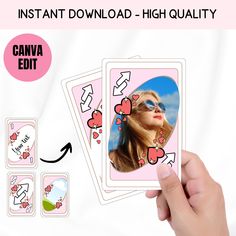 a person holding up two cards with hearts on them and the caption instant download - high quality