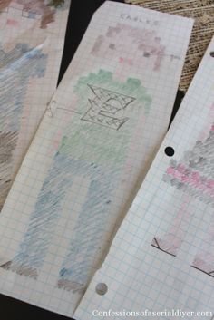 three pieces of paper with drawings on them