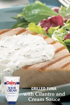 grilled tuna with cilantro and cream sauce