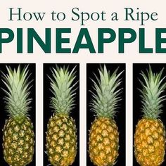 four pineapples with the words how to spot a ripe pineapple