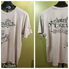 Vintage 1990's Von Dutch Bus T-shirt. Grey in color. Features a classic Von Dutch / Big Daddy Roth Monster driving "The Von Dutch Bus". Back says "Restoration Crew" witha flying Eyeball. In vintage shape, has some holes. Size X-Large. Measures 48" chest & 28" long. Gildan Ultra Cotton shirt. Flying Eyeball, Von Dutch, Phoenix Az, Vintage Tshirts, Cotton Shirt, Adult Outfits, Tops & Tees, Top Outfits