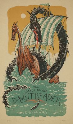 an old book cover with a dragon attacking a ship