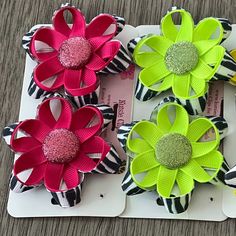 4 Sets Of Adorable Zebra Hair Bows In A Starflower Shape. Perfect For Any Outfit. Hair Bows Are Brand New Never Been Worn!:) 100% Handmade Clip Is Mostly Covered By Fabric To Prevent Tangling And Uncomfortable Pulling Of Hair. All Fabric Is Sealed With An Anti-Fray Sealant Materials - Grosgrain Ribbon, Thread, Glue Hair Bows Contain Small Parts/Pieces That Could Pose A Choking Hazard. Please Do Not Leave Small Children Unattended While Wearing The Bows. Zebra Hair, Character Hair Bows, Felt Hair Bows, Character Hair, Disney Hair Bows, Holiday Hair Bows, Disney Hair, Boutique Hair Bows, Craft Show Ideas