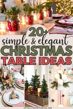 a collage of christmas tables with candles and decorations