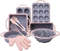 an assortment of kitchen items including baking utensils