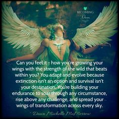 an angel with wings in the background and a quote about becoming your own divinely