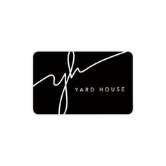 the yard house logo on a black and white business card with a handwritten signature