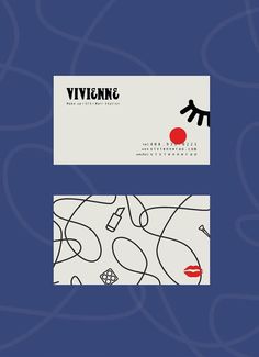 two business cards designed to look like an eye with red lipstick on it and the words vivieng above them