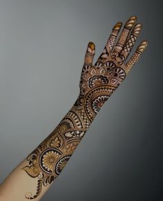 the hand is decorated with henna designs