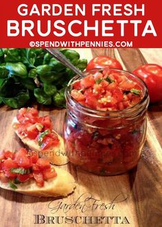 the cover of garden fresh bruschetta, with tomatoes and basil on bread