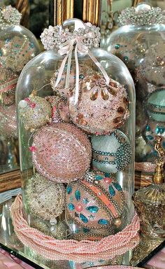 a clochet filled with lots of different types of ornaments