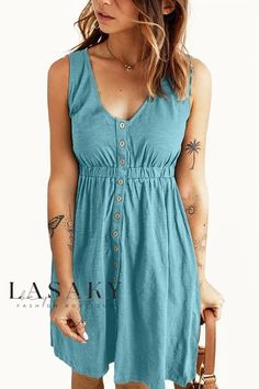 Lasaky - Elegant Womens Slim-Fit Off-Shoulder Sleeveless Dress in a Timeless Solid Color Casual Dress Patterns, Magic Dress, Grey Light, Button Down Dress, Button Dress, Sleeveless Mini Dress, Outfit Casual, Fashion Colours, Types Of Skirts