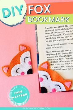 the diy fox bookmark is made out of felt and has a pink background