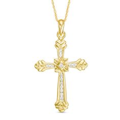 A lovely reflection of her faith, this budded cross is a thoughtful gift. Crafted in warm 14K gold, this sectioned design features diamonds at the center and along the arms. Radiant with 1/4 ct. t.w. of diamonds and a bright polished shine, this cross suspends along an 18.0-inch cable chain that secures with a spring ring clasp. Thali Designs, Zales Zales, Cross Necklace Gold, Gold Necklace For Men, Cross Charm Necklace, Diamond Cross Necklace, Symbolic Jewelry, Gold Cross Necklace, Diamond Cross Pendants