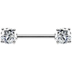 a pair of surgical steel barbell piercings with clear crystal stones