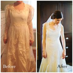 before and after photos of a wedding dress