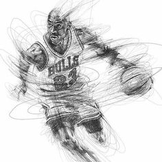 a drawing of a basketball player in the air