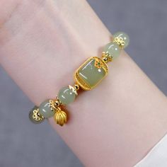 Belief • Emerald Jade stone bracelet – Deegnt Goddess Crystals, Loose Bracelet, Gem Stone Bracelet, Jade Accessories, Business Jewelry, Lotus Bracelet, Bracelets Making, Diamond Bracelet Design, Handmade Jewlery