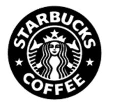 the starbucks logo is black and white, with stars on it's back side