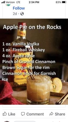 an instagramted photo shows the apple pie on the rocks, which is one of several popular cocktails