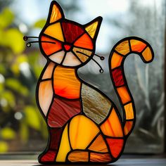 Cat Stained Glass Pattern Animal Stained Glass Pattern Digital Download Pattern DIY Suncatcher for Home Decor - Etsy Tiffany Glass Art, Cat Stain, L'art Du Vitrail, Diy Suncatchers, Stained Glass Patterns Free, Stained Glass Suncatchers, Tiffany Glass, Stained Glass Christmas, Stained Glass Diy