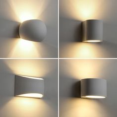 four different angles of a wall light with white paper on the bottom and one in the middle