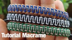 four different colored bracelets are shown in the palm leaf pattern, with text overlay that reads how to make an origami bracelet using macrame