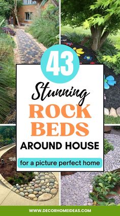 rock beds around house ideas and designs River Rock Border Landscaping, Pebble Border Garden, Dry Rock Riverbed Landscaping, Rock Bed Decor, Using Big Rocks In Landscaping, Rock Landscaping Ideas Front Yard Drought Tolerant Dry Creek Bed, Rock Scaping Ideas, Downspout Dry River Bed, River Rock Pathway Diy Stone Walkways