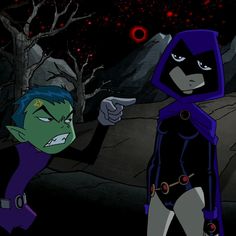 an animated image of two people dressed as batman and catwoman, one pointing at the other