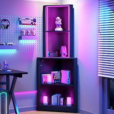 Top Rated Corner Shelf with LED Light Bookshelf Bookcase with Open Display Storage Rack, Furniture Open Corner Cabinet, 2010s Room, Light Bookshelf, Corner Shelf Stand, Wine And Coffee Bar, Corner Shelving Unit, Corner Bookshelf, Shelf Stand, Gaming Room Decor