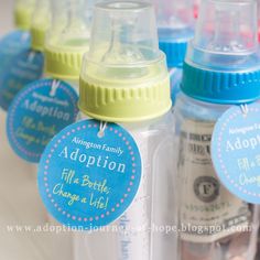 baby bottle tags are attached to the bottles