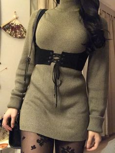 Corset Over Sweater Dress, Fitted Sweater Dress Outfit, Athletic Core Outfits, Corset Sweater, Wedding Dresses Ideas, Dresses Ideas, Looks Chic, Alternative Outfits, Goth Outfits