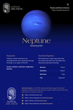 a blue and black web page with the name neptune dreaming spell on it