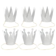 six paper crowns sitting on top of each other