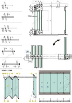 an architectural drawing shows the various parts that can be used to build a glass wall