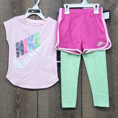 Nwt Bin Pn Pink Stretch Leggings For Playtime, Playful Pink Cotton Leggings, Spring Stretch Activewear For Play, Cotton Leggings For Playwear In Spring, Stretch Activewear For Spring, Spring Cotton Leggings For Playtime, Spring Cotton Leggings For Playwear, Nike Cotton Athleisure Sets, Cute Spring Leggings For Playwear