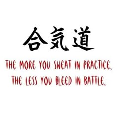 the words are written in chinese and english on white paper with red writing that says, the more you sweat in practice, the less you bleed in battle