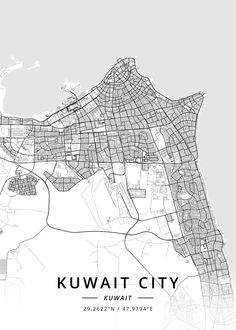 kuwait city map in black and white with the name written on it's side