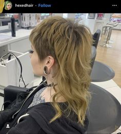 She Mullet Shag, Mullet Short Sides Woman, Medium Shag With Undercut, Mylie Cyrus Hair Mullet, Shaved Side Burn Women, Mullet With Shaved Sides Women, Shaved Sides Long Hair Mullet, Punk Haircut Women