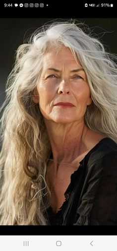 Long White Hairstyle, Grey Long Hair Older Women, Long Silver Hair Older Women, Long Hair Older Women Over 50 Style, Long Grey Hair Over 50, Long Hair Over 50 Older Women, Long Hair Over 60 Aging Gracefully, Long Hair Older Women, Timeless Hairstyles