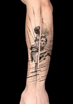 a man's arm with an image of the statue of abraham lincoln on it