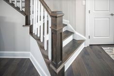 a white door and some stairs in a house