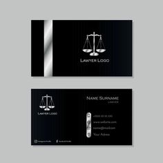 a business card with an image of a scales of justice on the front and back