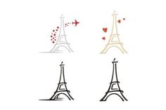 the eiffel tower with hearts flying out of it's top and bottom