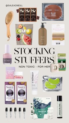 an advertisement for stocking stuff is shown with various items in front of the ad