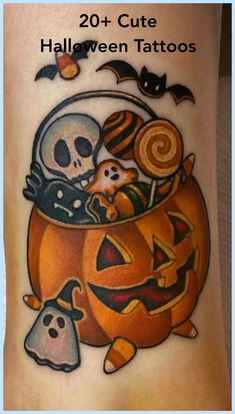 a halloween tattoo with pumpkins and jack - o'- lanterns