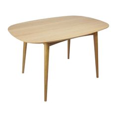 an oval wooden table with two legs and a small round shaped dining table on one end